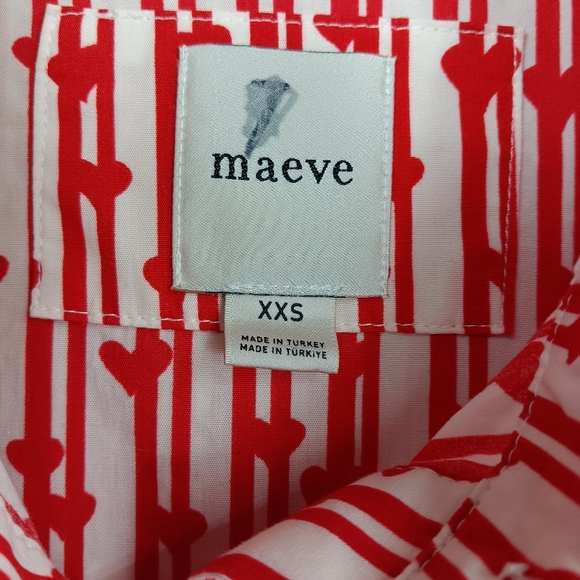 MAEVE The Bettina Tiered Mini Shirt Dress Women's Sz XXS Red Striped heart print - Picture 7 of 9